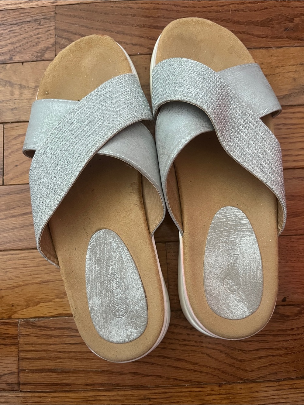 Women’s Metallic Silver Crisscross Slide Sandals